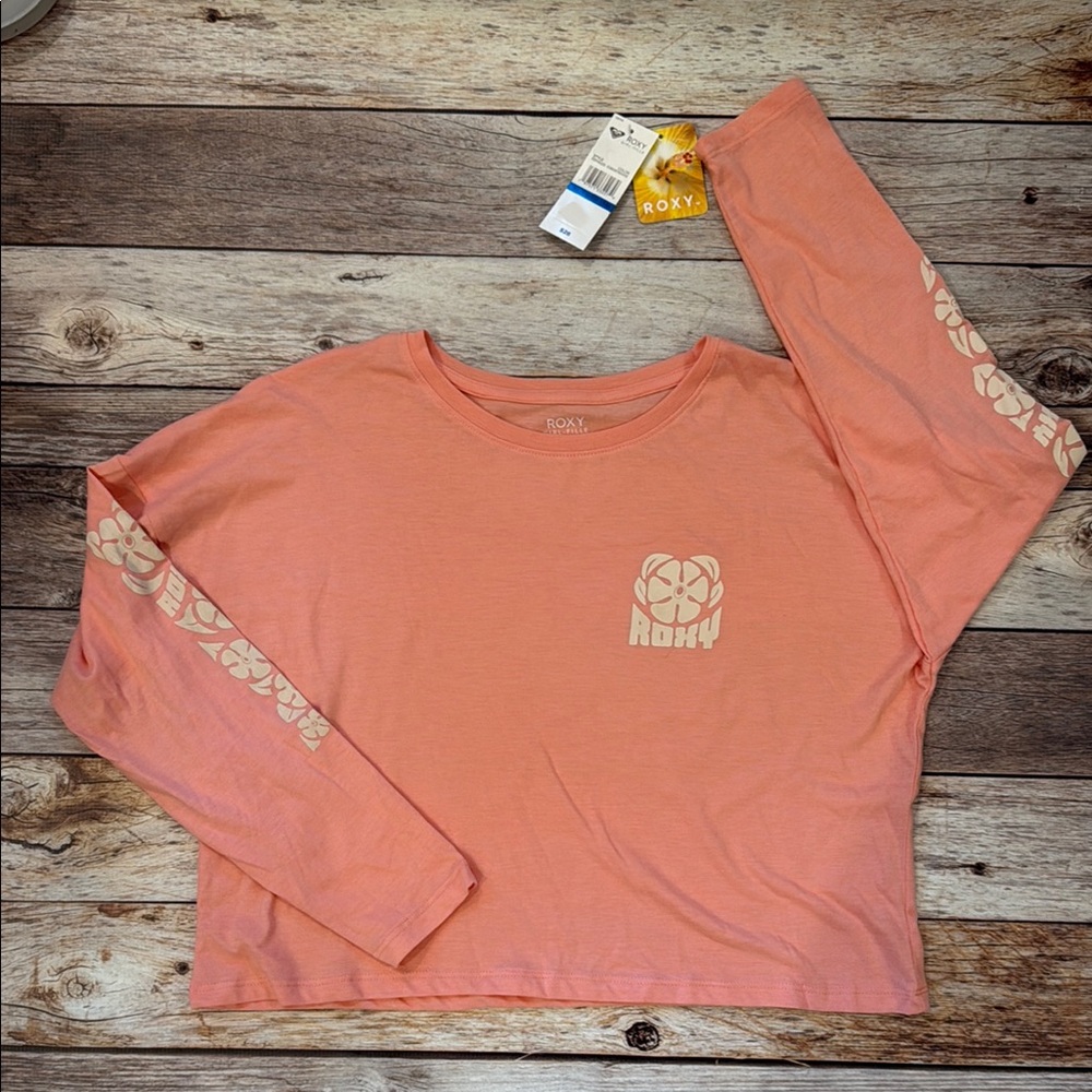 NWT Roxy Girls Coral Long Sleeve Top with Floral Design